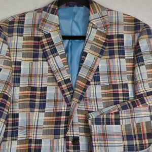 Alan Flusser Patchwork Cotton 2 Button Sport Coat‎ Blazer Mens Size Medium